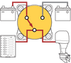 Wiring diagram showing connection of two batteries to engine and distribution panel