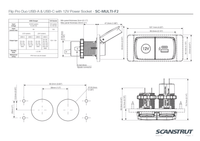 Dimensional drawing showing mounting cutout sizes and exterior product measurements