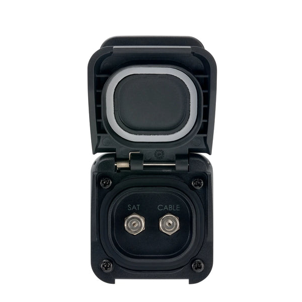 Front view of open socket with clearly labelled Satellite and Cable ports