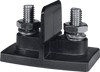 Dual 5/16 inch stud power connector with central insulating barrier and black mounting base