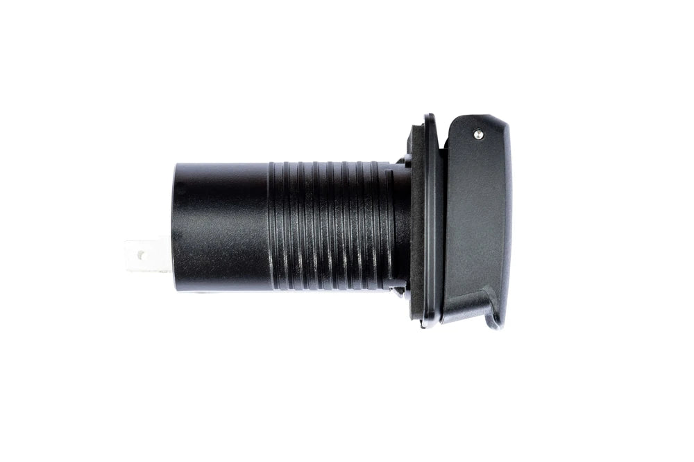 Side view of USB-C socket showing threaded mounting body and spade terminals