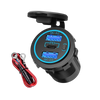 Dual USB QC3.0 and USB-C socket with blue LED ring, open cap and included 12V wiring harness with inline fuse