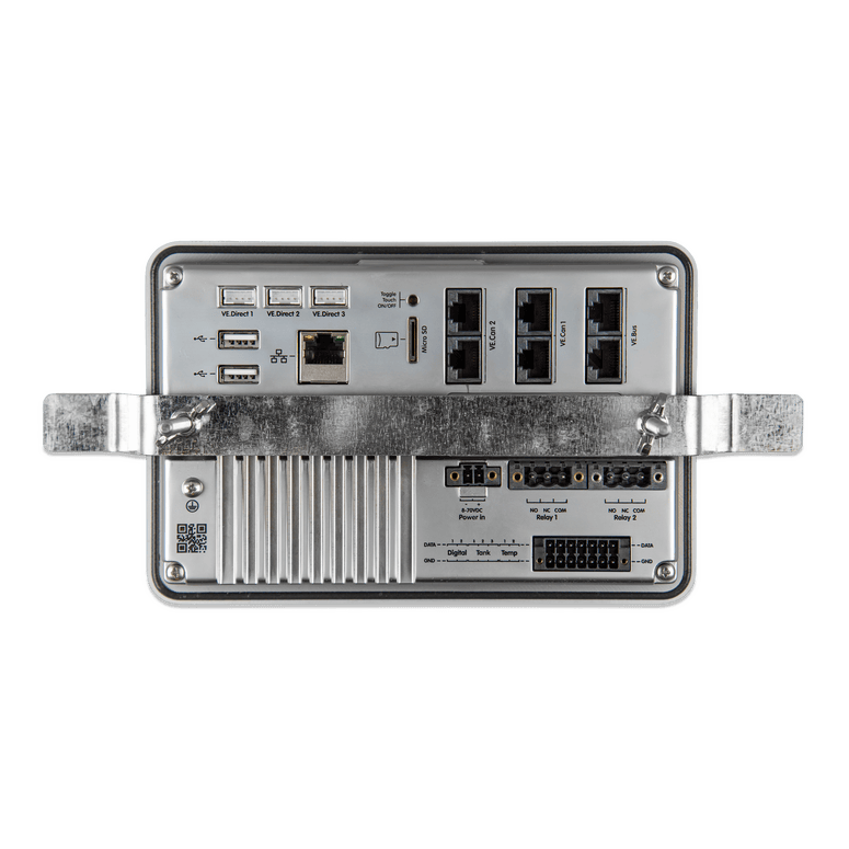 Rear view of Ekrano GX communication centre with steel bracket mounting system