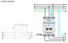 Three-phase wiring schematic for EM540 energy meter showing L1, L2, L3 and neutral line connections