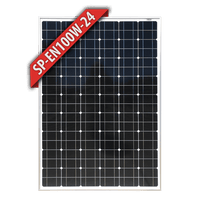 Front view of Enerdrive 24V 100W monocrystalline fixed solar panel with black frame and protective glass