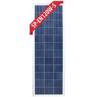 Front view of 120W polycrystalline solar panel with silver frame and blue cells