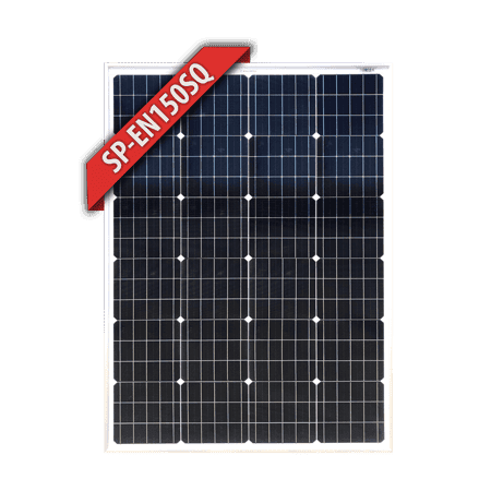 Front view of Enerdrive 150W monocrystalline fixed solar panel with black frame