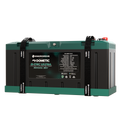 Front angle of Enerdrive 200Ah lithium battery in mounting tray with straps