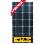 Front view of Enerdrive 200W 24V monocrystalline fixed solar panel with silver frame and high voltage label