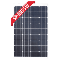 Front view of 55W fixed monocrystalline solar panel with silver aluminium frame
