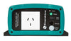 Close-up of inverter front panel featuring AC socket and USB port