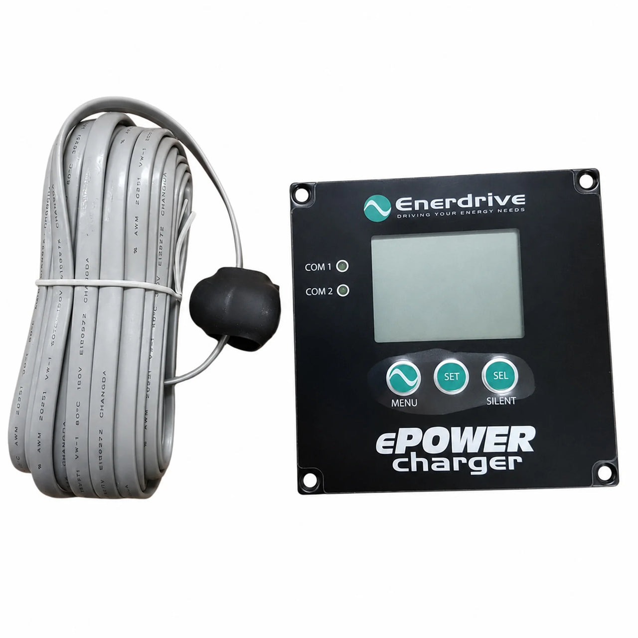 Front view of Enerdrive ePOWER charger remote panel showing interface and buttons