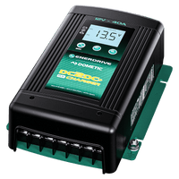 Angled view of black Enerdrive charger showing side ventilation