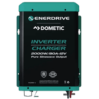Front view of Enerdrive 2000W 12V inverter charger showing branding and power ratings