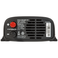 DC input end showing red positive and black negative terminals with fan vents