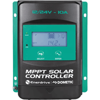 Front view of Enerdrive 10A MPPT solar charge controller showing LCD screen and control buttons