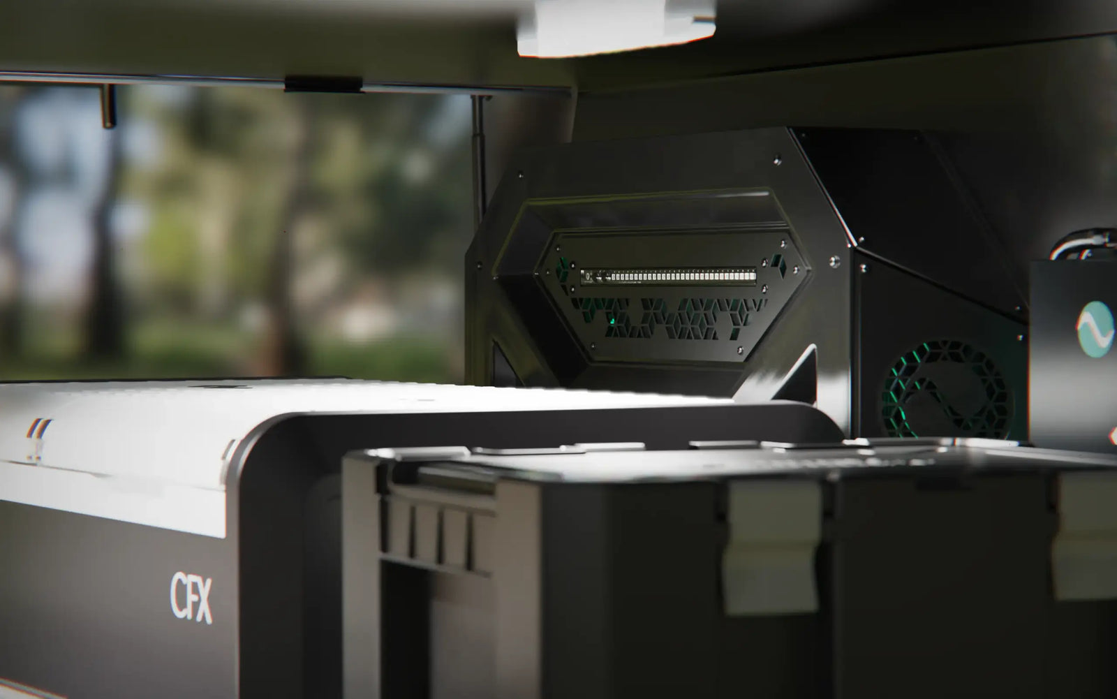 Close-up view of the Enerdrive Voyager light bar installed inside a vehicle storage canopy