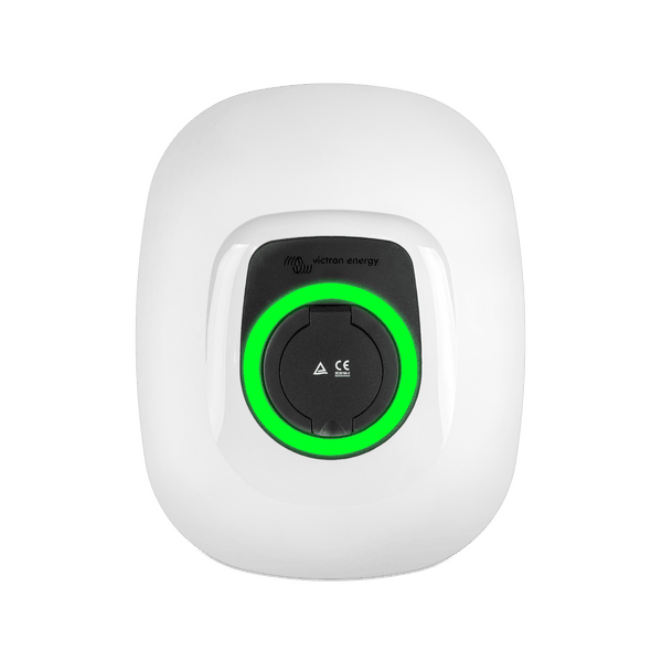 White front cover for EV charging station with illuminated green RGB LED status ring
