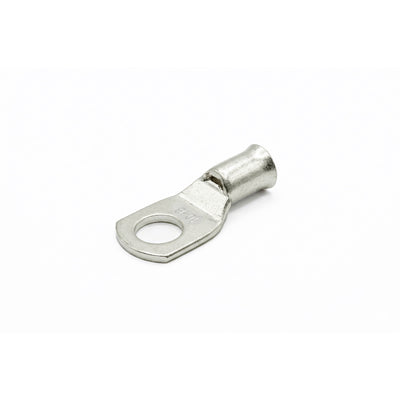 Tin-plated 10mm² copper lug with M8 hole and flared bellmouth entry