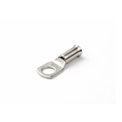 Tin-plated 16mm² copper lug with M10 hole and flared bellmouth entry