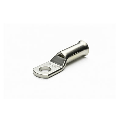 Tin-plated 16mm² copper lug with M6 hole and flared bellmouth entry