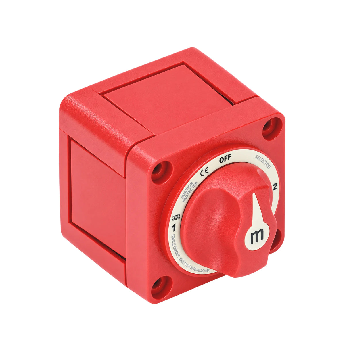 Angled view of a 3-position battery selector switch showing the control knob