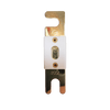 Front view of 400A ANL fuse with gold-plated terminals and white ceramic housing showing inspection window