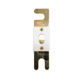 Front view of Exotronic 600A ANL fuse with gold-plated terminals and ceramic body