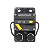 Top-down view of 60A waterproof circuit breaker featuring manual reset lever and terminal covers