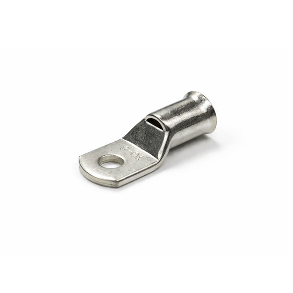 Tin-plated 70mm² copper lug with M8 hole and flared bellmouth entry