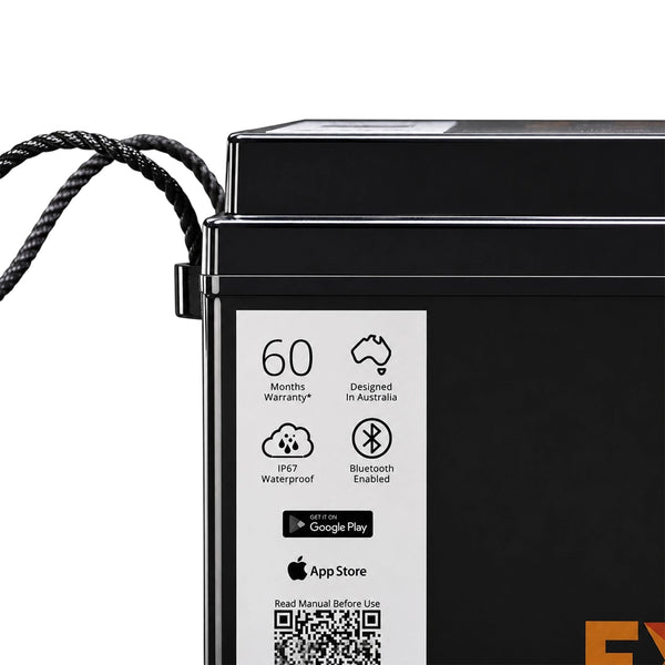 Close-up of the battery label showing IP67 rating and Bluetooth icons