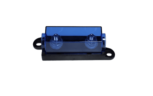 Exotronic Mega fuse holder assembled with transparent blue cover and black base