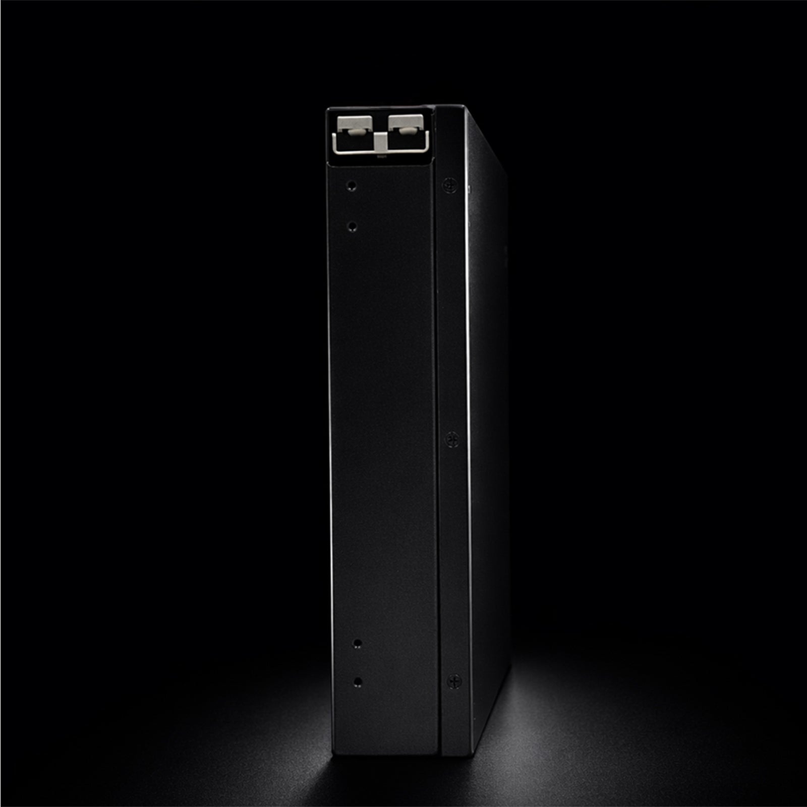 Side profile of Exotronic battery showing integrated 120A Anderson connectors