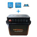 Front view of Exotronic battery box bundle with Victron Orion XS, SmartSolar MPPT and SmartShunt components