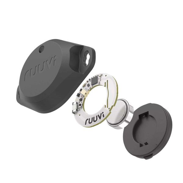 Exploded technical view showing rugged casing, internal circuit board and CR2477 battery