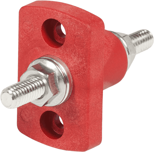 Red feed through connector with 5/16 inch tin-plated copper stud and mounting holes