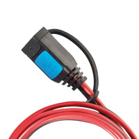 Close-up of female DC socket with tethered rubber dust cap