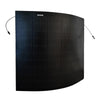 Side view of a black solar panel being curved to show flexibility