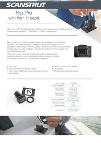 Specification sheet for Flip Pro USB-A & USB-C socket with bezel and technical details