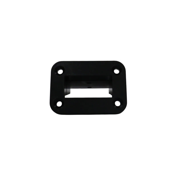 Front view of black flush mount Anderson plug panel with four pre-drilled mounting holes