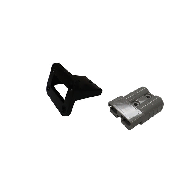 Black flush mount panel and grey 50A Anderson plug connector components