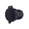 Black flush mount USB socket with protective rubber cover closed over the face