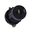 Rear view of socket housing showing two metallic spade terminal connections