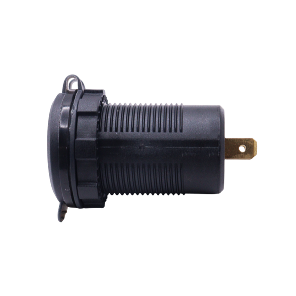Side profile of socket showing threaded plastic body, locking nut and rear terminals