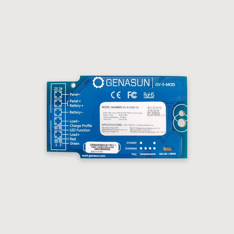 Genasun 12V 5A LFP (3-4S LiFePO4) MPPT Solar Charge Controller PCB for OEM