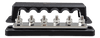Front view of a 6-terminal 250A busbar with black ABS cover