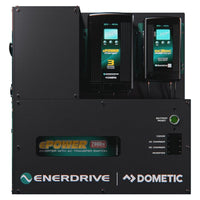 Front view of the Enerdrive Adventurer system showing AC and DC chargers and circuit breakers