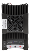 Front view of 100A DC-DC converter showing integrated cooling fan, heatsink fins and status indicators