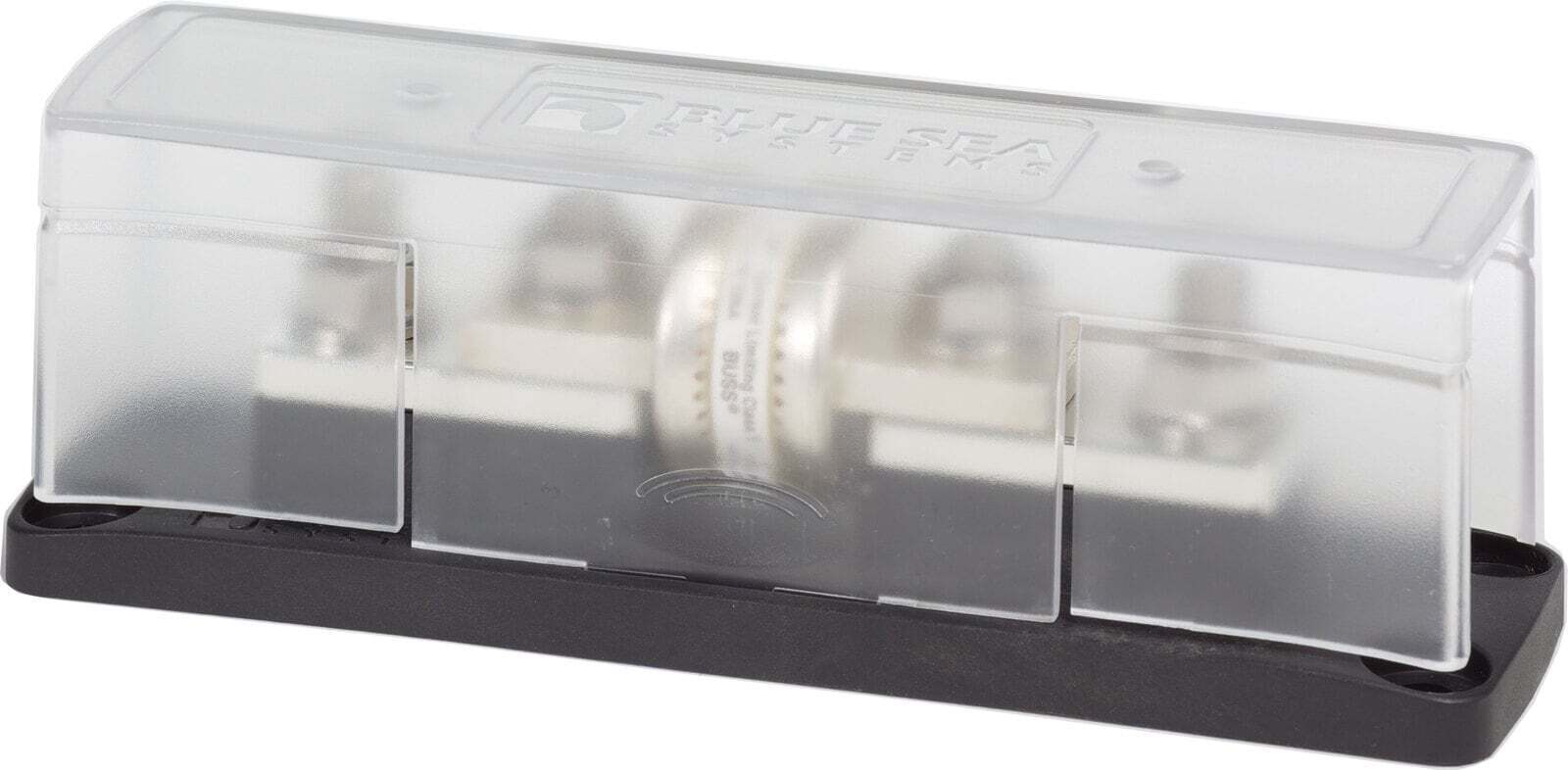 Class T fuse mounted in a Blue Sea fuse block with clear cover