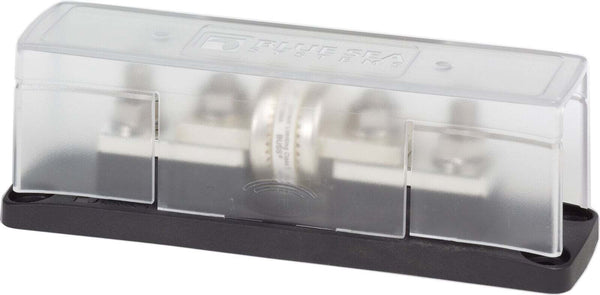 Class T fuse block with clear insulating cover and stainless steel studs